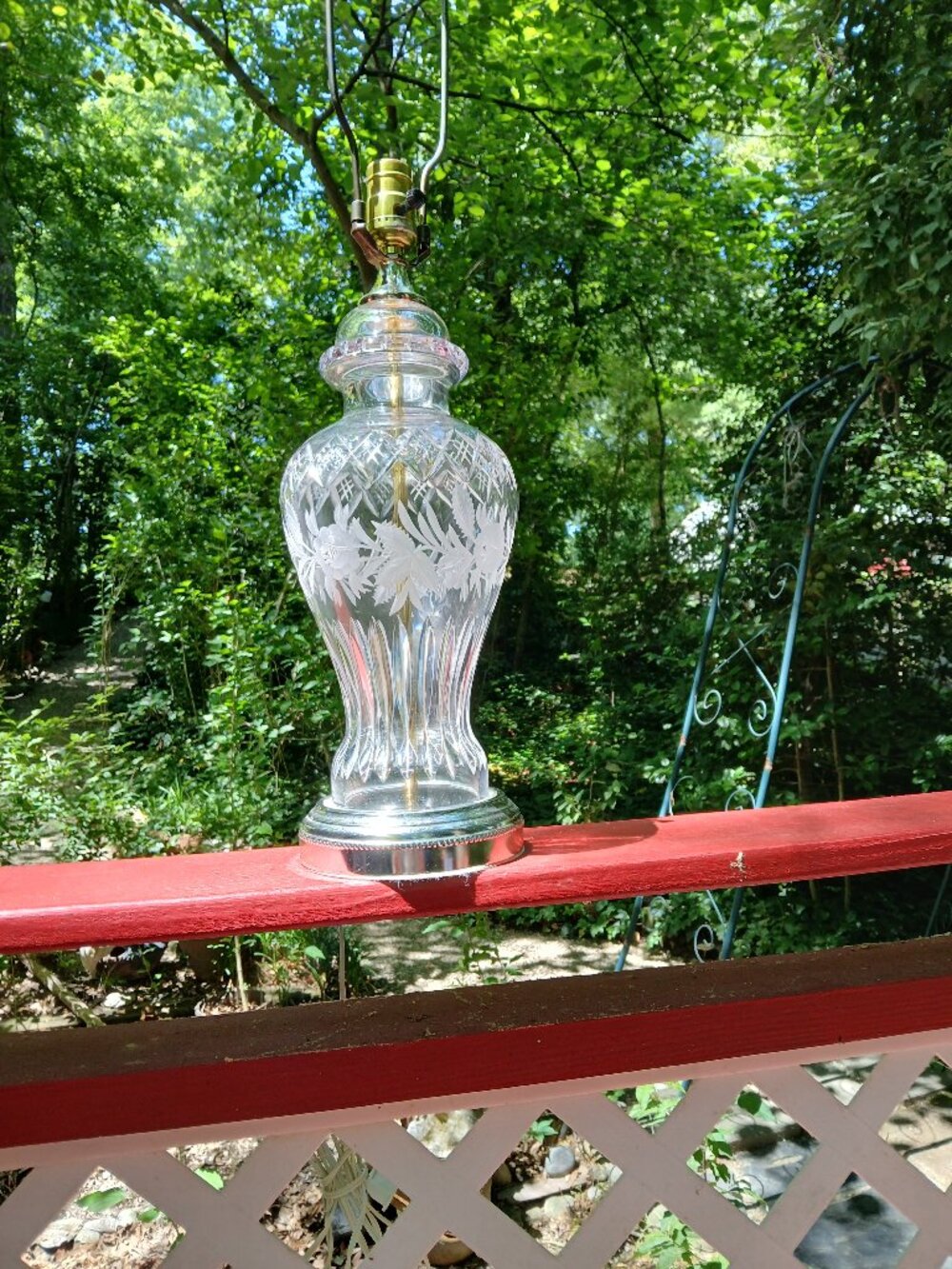 RARE Vtg Cut Crystal Ginger Jar Table Lamp/Floral Design